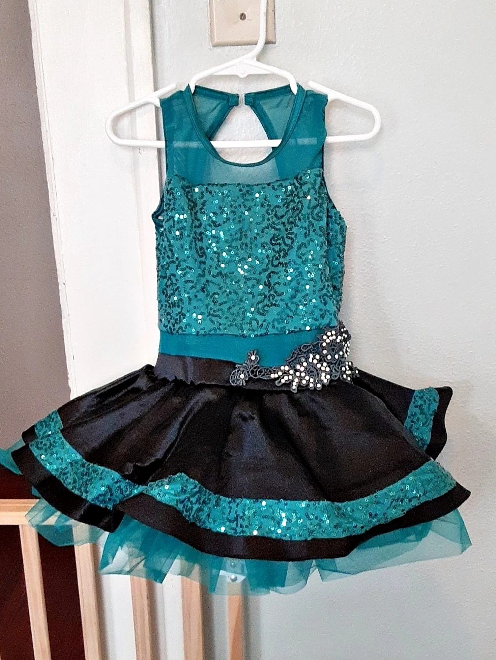 Weissman Sequin Tutu Dress in Teal & Black Size IC Like New